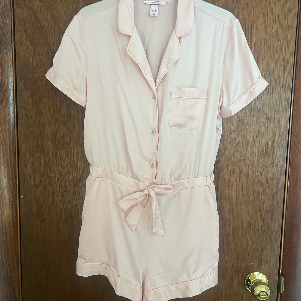 Victoria’s Secret Sleep Romper Jumpsuit Pink Satin Pajamas